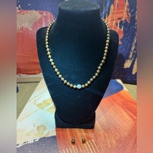 Classic Gold Beaded Necklace with Earrings